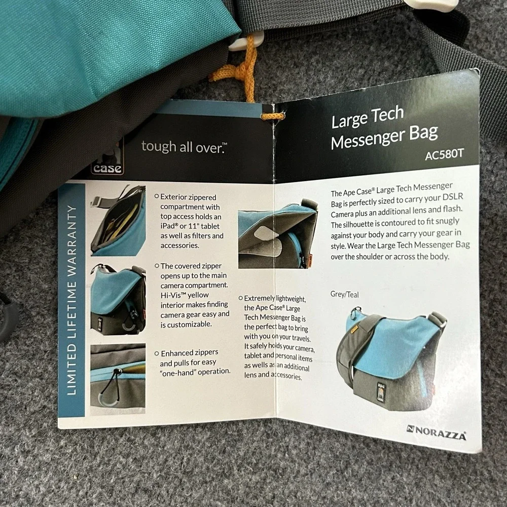 Ape Case AC580T Large Tech Messenger Bag Gray Teal DSLR Camera Padded Strap